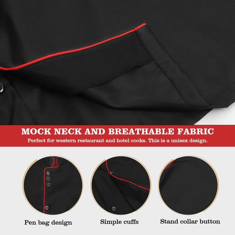 KALLORY Unisex Short Sleeve Chef Coat Jacket, Short Sleeve Chef Coat Shirt for Women Men M (Black) - Image 5